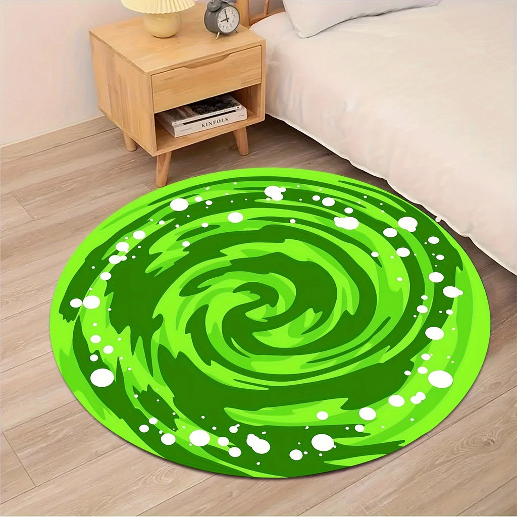 Vibrant Green Swirl Round Area Rug