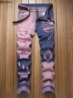 New Retro Jeans Men's Ripped Straight Leg Pants