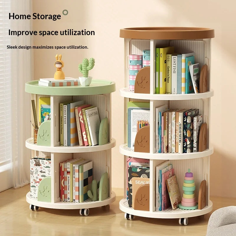 Rolling Rotating Bookshelf Bookcase