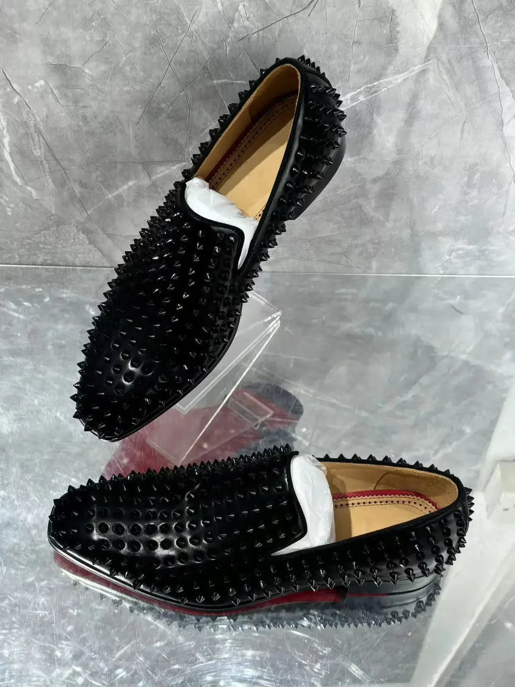 Black Rivets  Red Sole Loafers