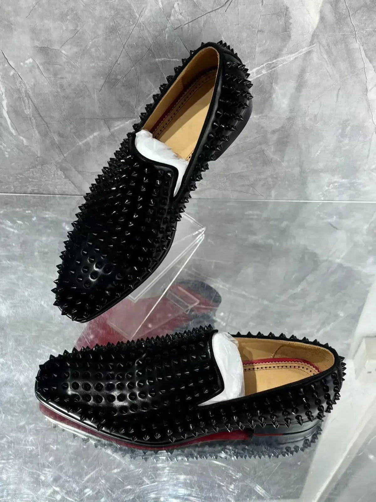 Black Rivets  Red Sole Loafers