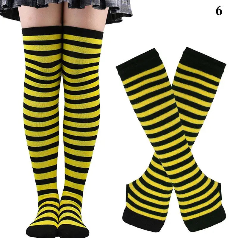 2Pair/ Gothic Punk Over Knee Long Stripe Socks