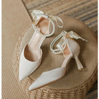 String Bead Pearls High Heels