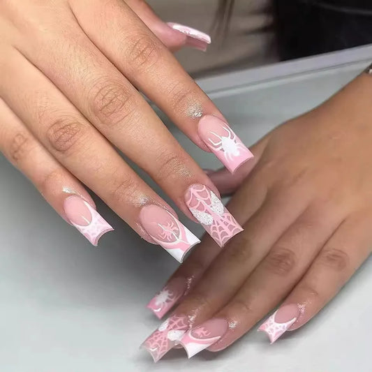 24pcs Pink Spider Web Printed Press Ons