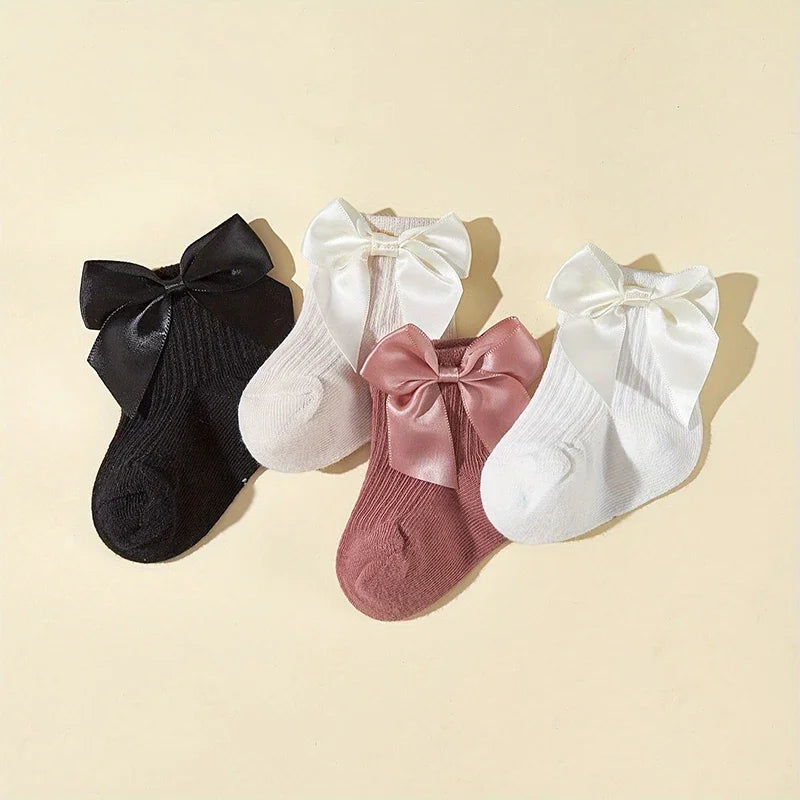 4 Pairs Baby Girl Socks Large Bow Princess