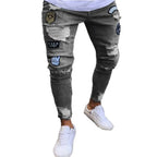 White Embroidery Skinny Ripped Jeans