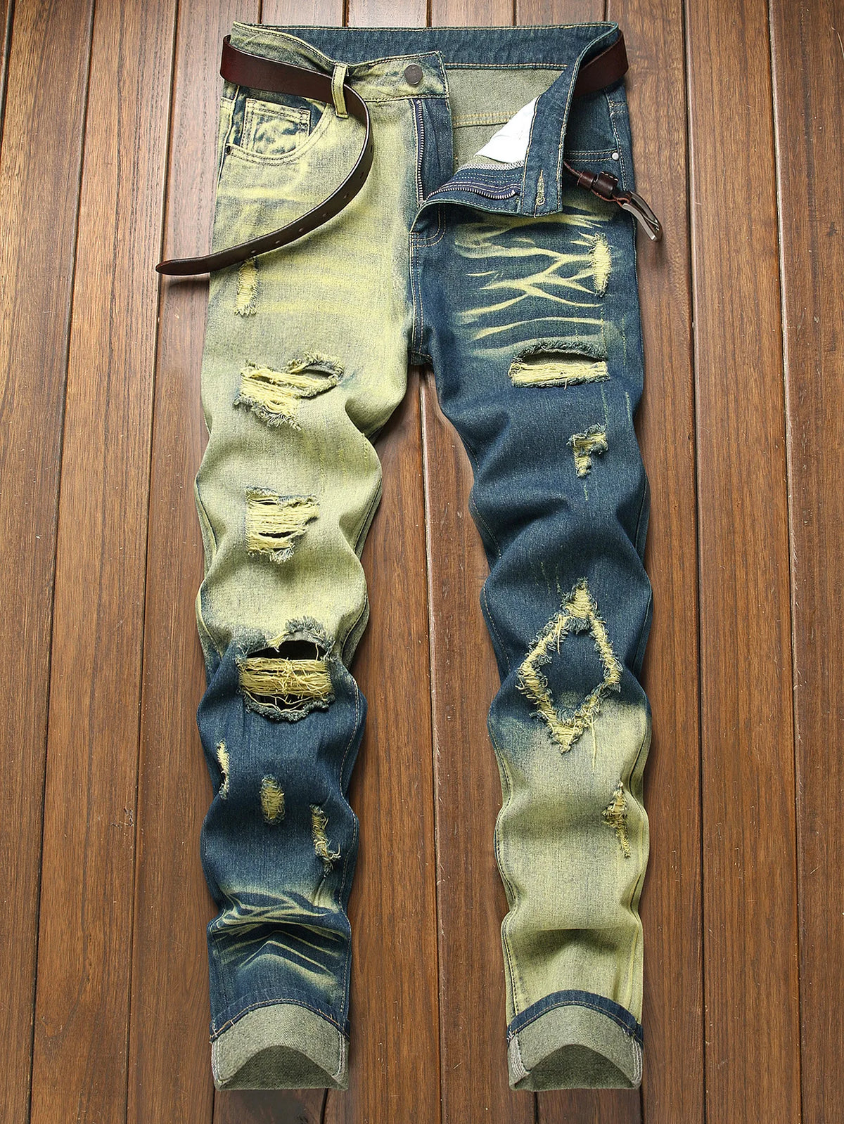 New Retro Jeans Men's Ripped Straight Leg Pants