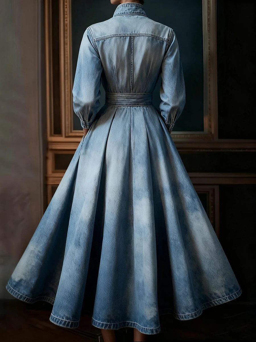 Elegant Light Blue Denim Maxi Dresses