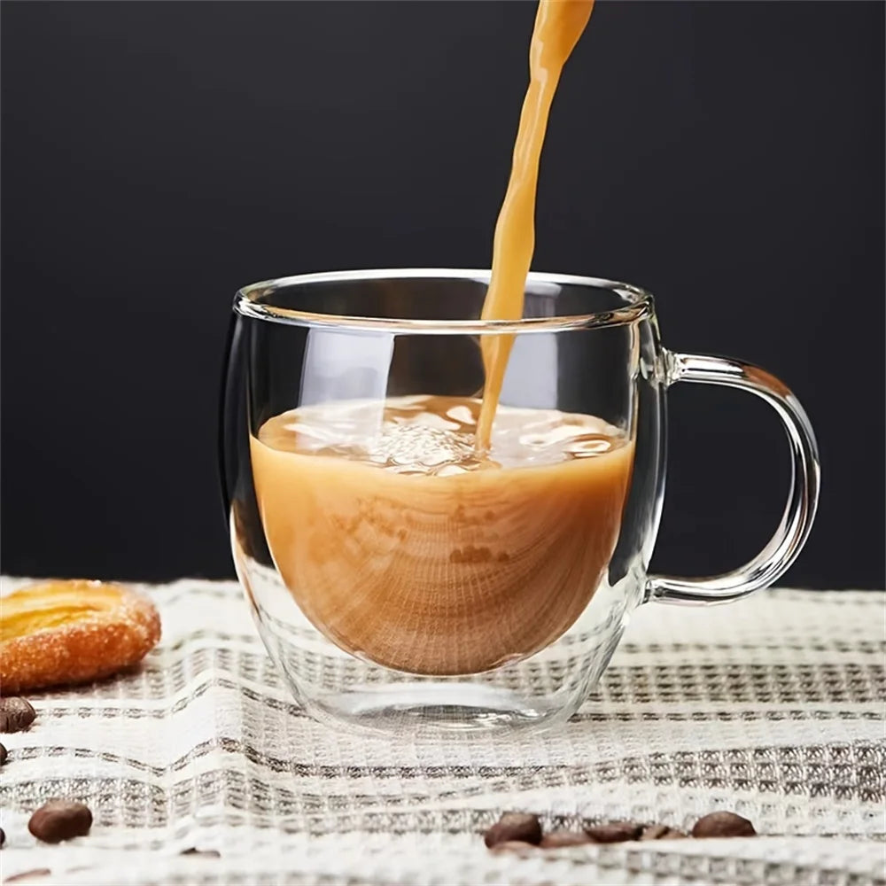 1pc 250ml Premium Double-Walled Borosilicate Glass Coffee Mug