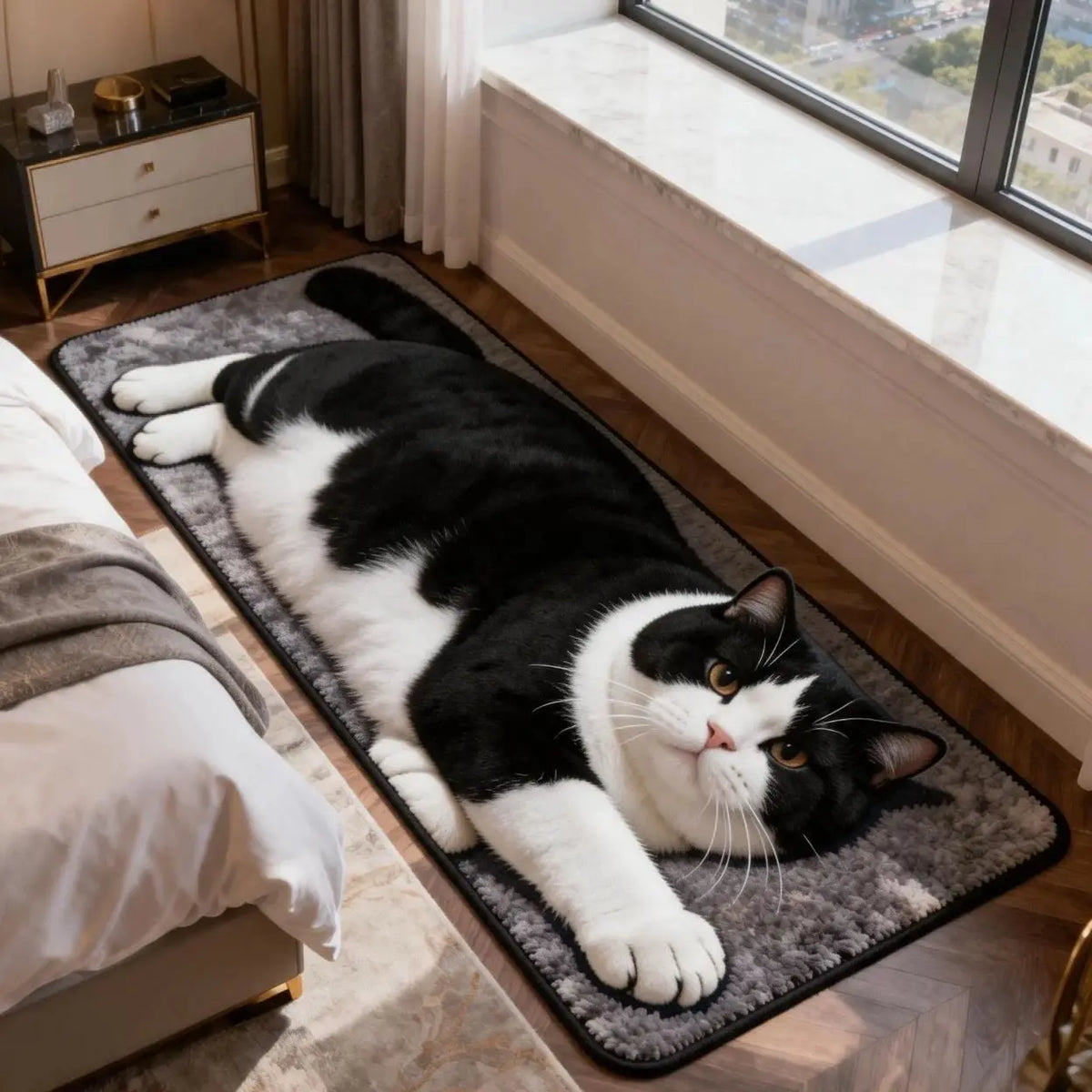 3D Cat Shaped Soft Fluffy Bedside Runner
