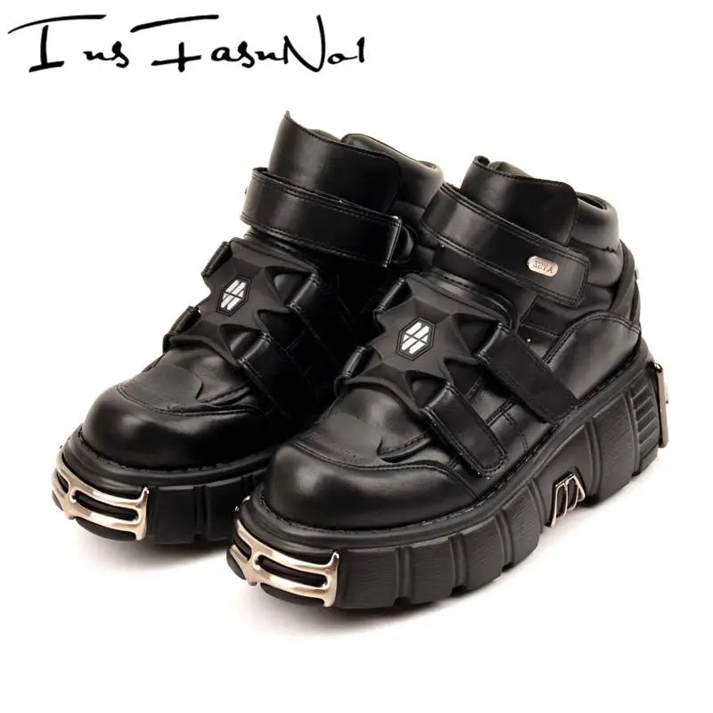 Metal Toe Platform Punk Flats Black Gothic Shoes