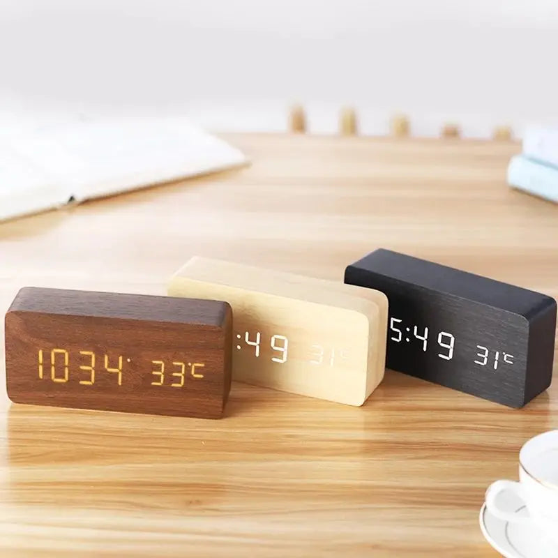 Wooden Digital Alarm Clock, LED Alarm Clock
