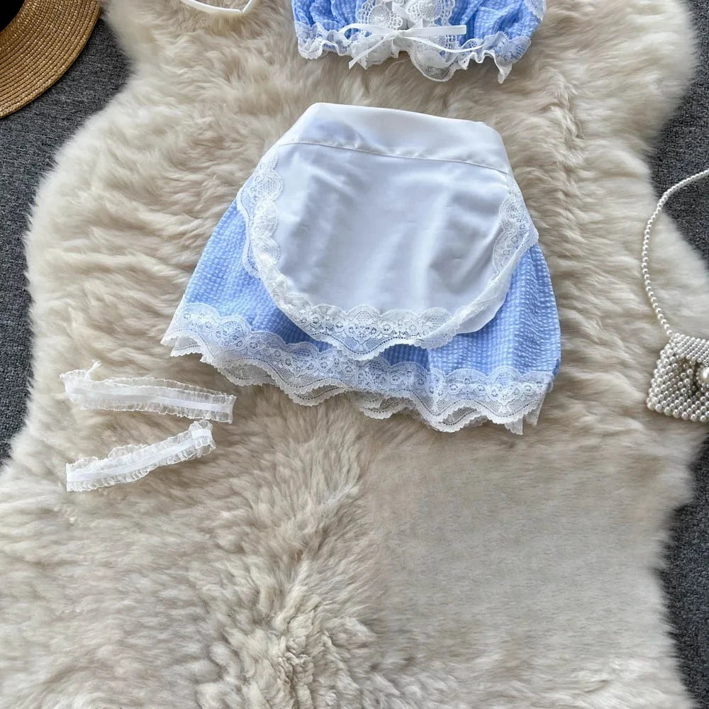 Cosplay Costumes Plaid Lace house maid Skirt