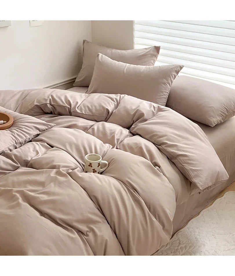 Solid Bed Linen Cotton Bedding Set
