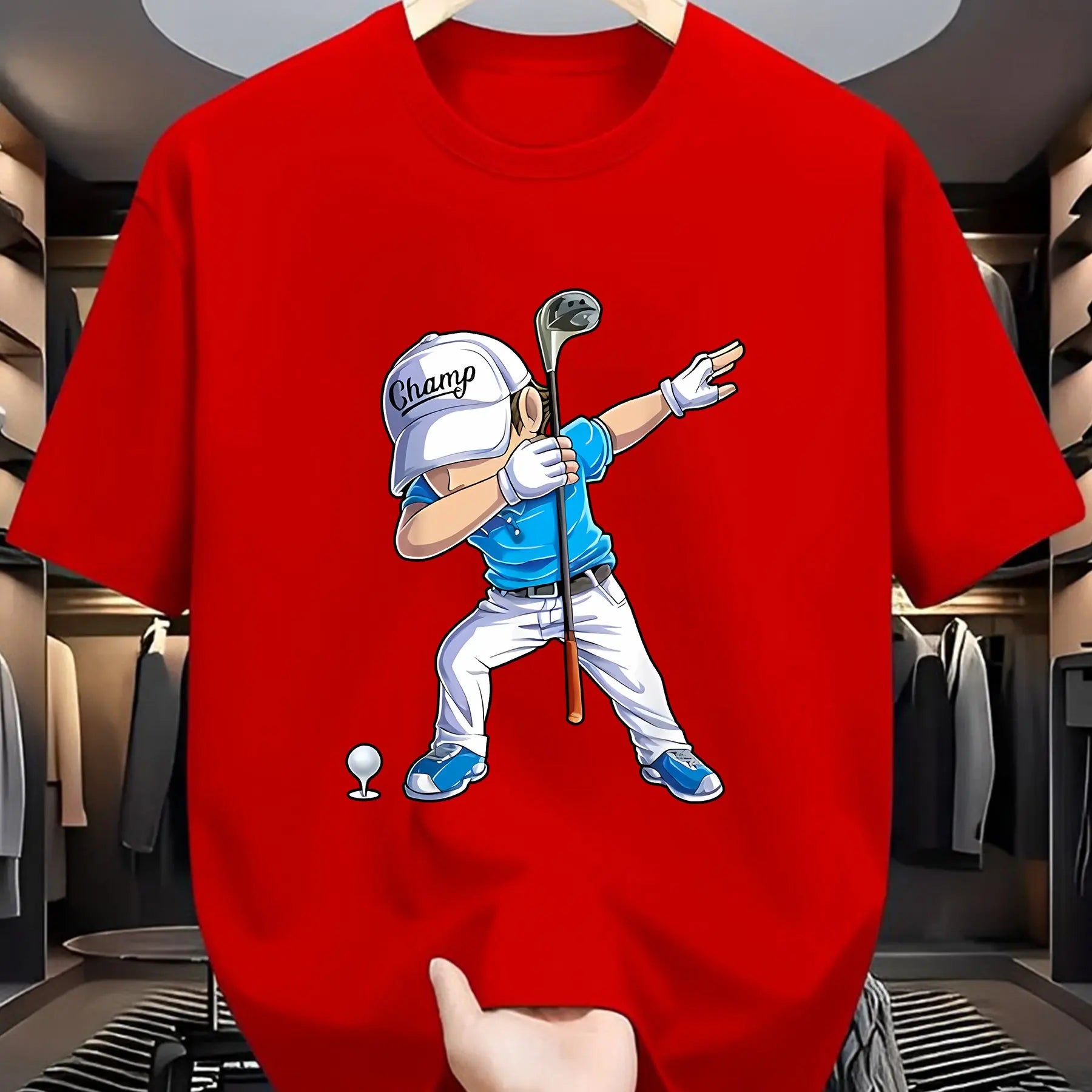 Golf Player Printed Round Neck T-shirt Top