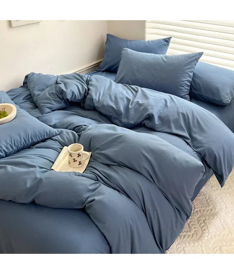 Solid Bed Linen Cotton Bedding Set