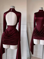 Dress Turtleneck Long Sleeve Backless Ruffled Mini Dress