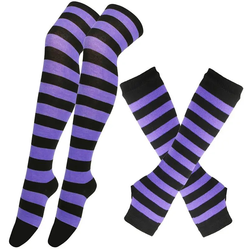 2Pair/ Gothic Punk Over Knee Long Stripe Socks