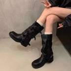Round Toe Metal Buckle Boots