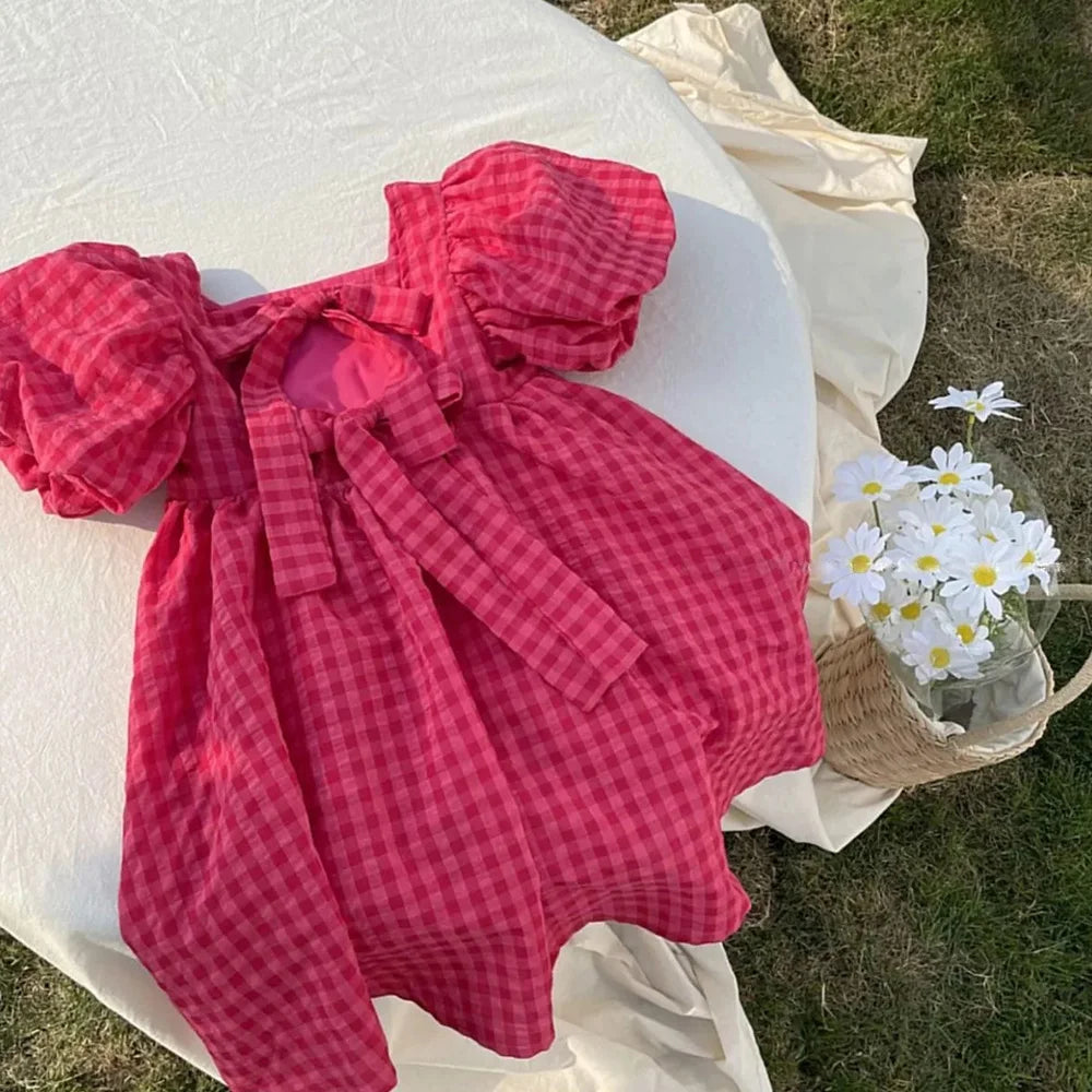 Red Plaid Bow Dresses