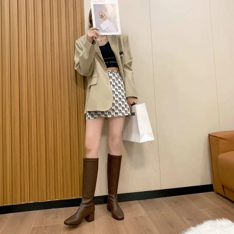 Women's Soft Pu Leather High-heeled Knee Boots
