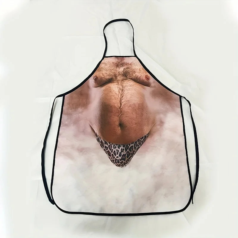 Beer Belly Printed Men's Kitchen Apron - Polyester Material, Woven, Suitable for Barbecue and Party