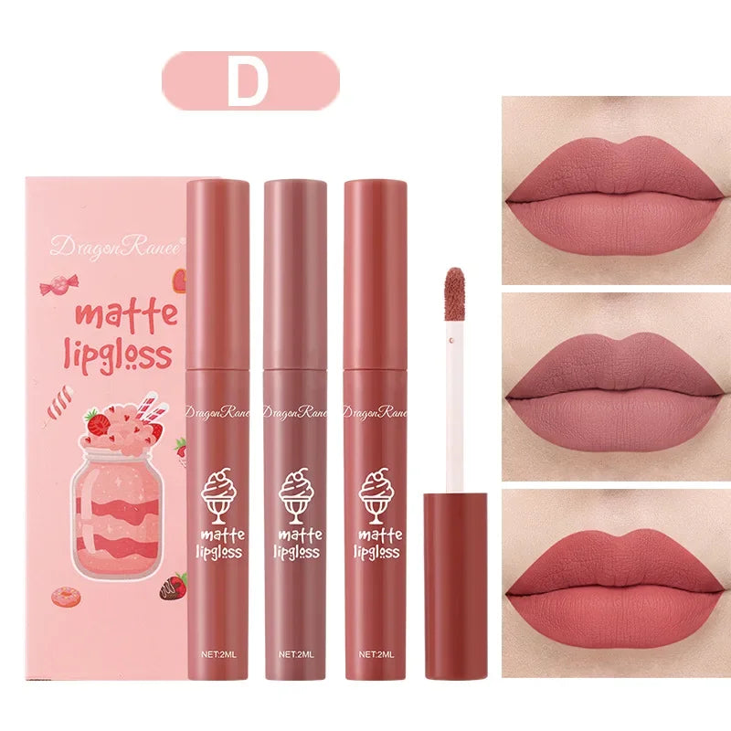 3PCS/Set Velvet Matte Nude Liquid Lipstick