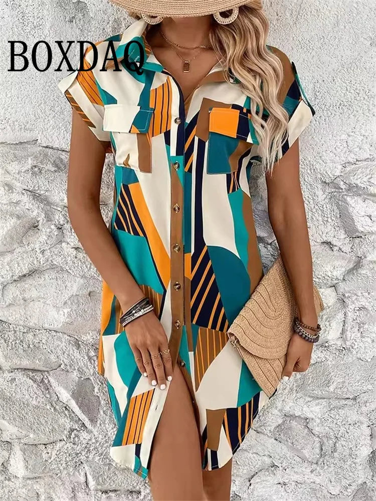 Casual Button Lapel Shirts Dress