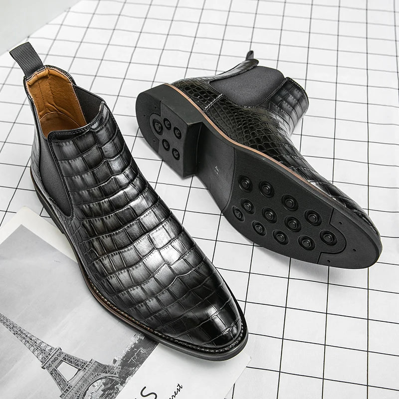 Chelsea Boots Pointed Toe Crocodile Pattern