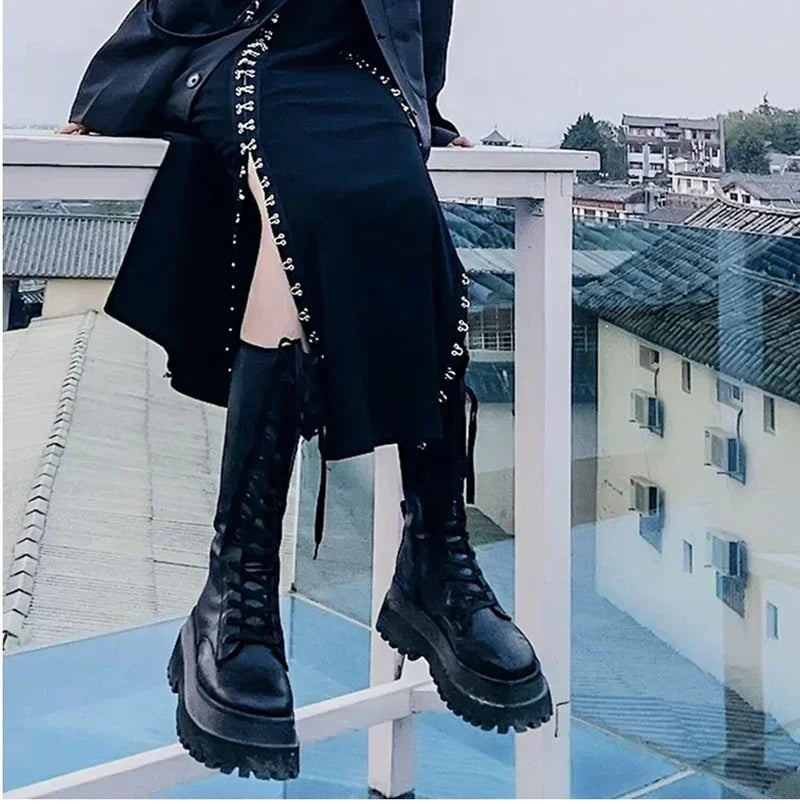 Chunky Women Motorcycle High Boots