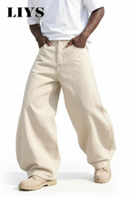LIYS Men's American Beige Loose Wide Leg Jeans