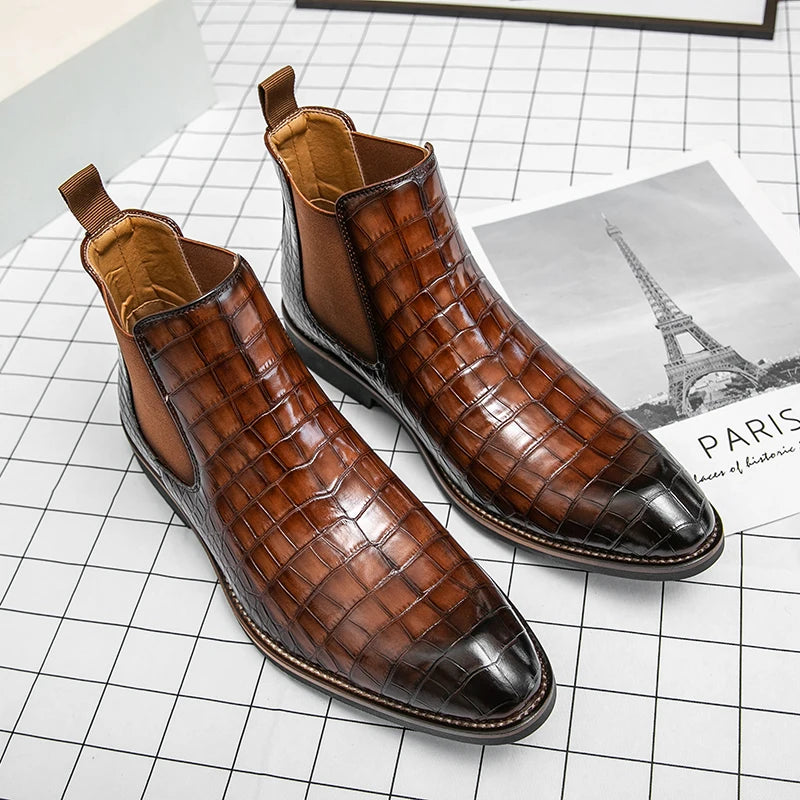 Chelsea Boots Pointed Toe Crocodile Pattern