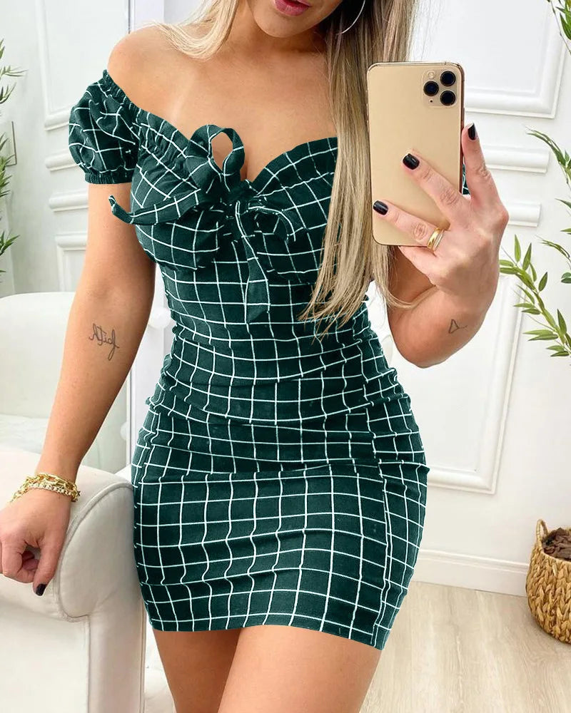 Cross border grid print dress