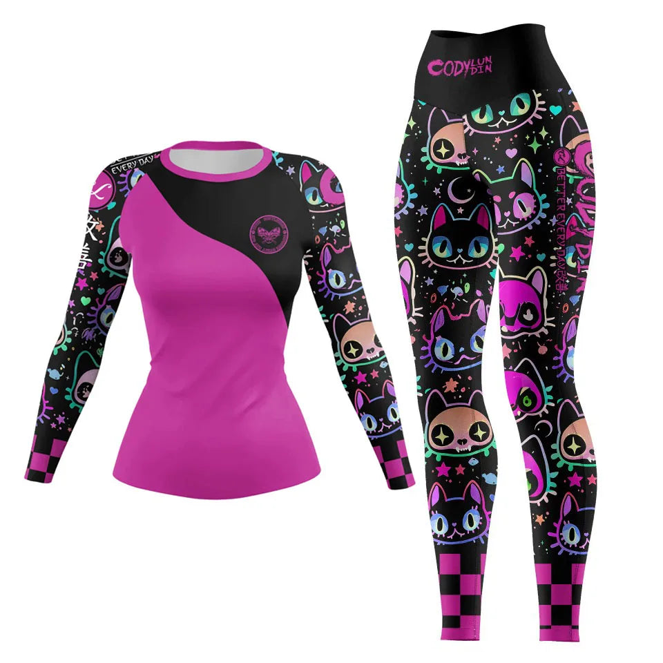 Women Rash Guard Gym  MMA Compression Sportswear 4pcs/Set