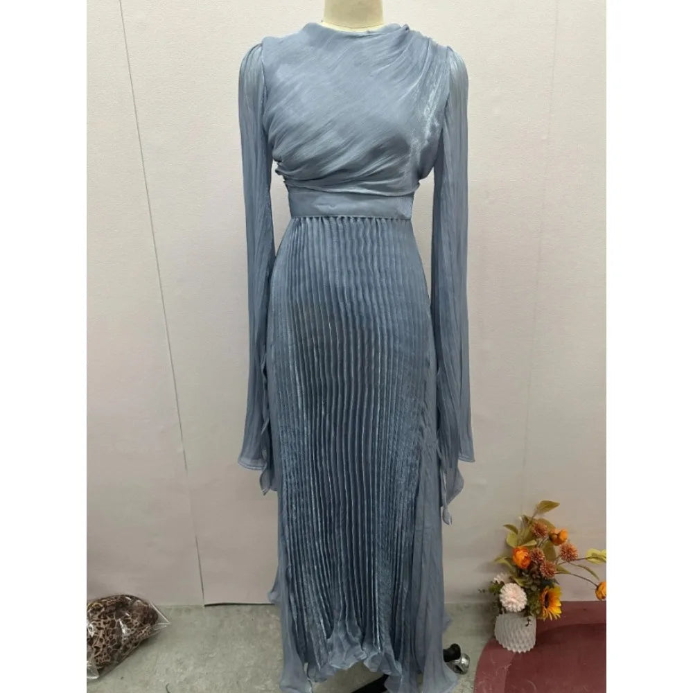 Jalabiya Eid Muslim Abaya for Women Party Pleated Dress