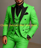Black Lapel Beige Double Breasted Suit