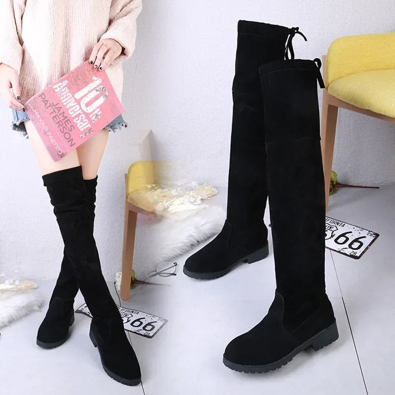 Faux Suede Winter Elastic Knee-high Boots