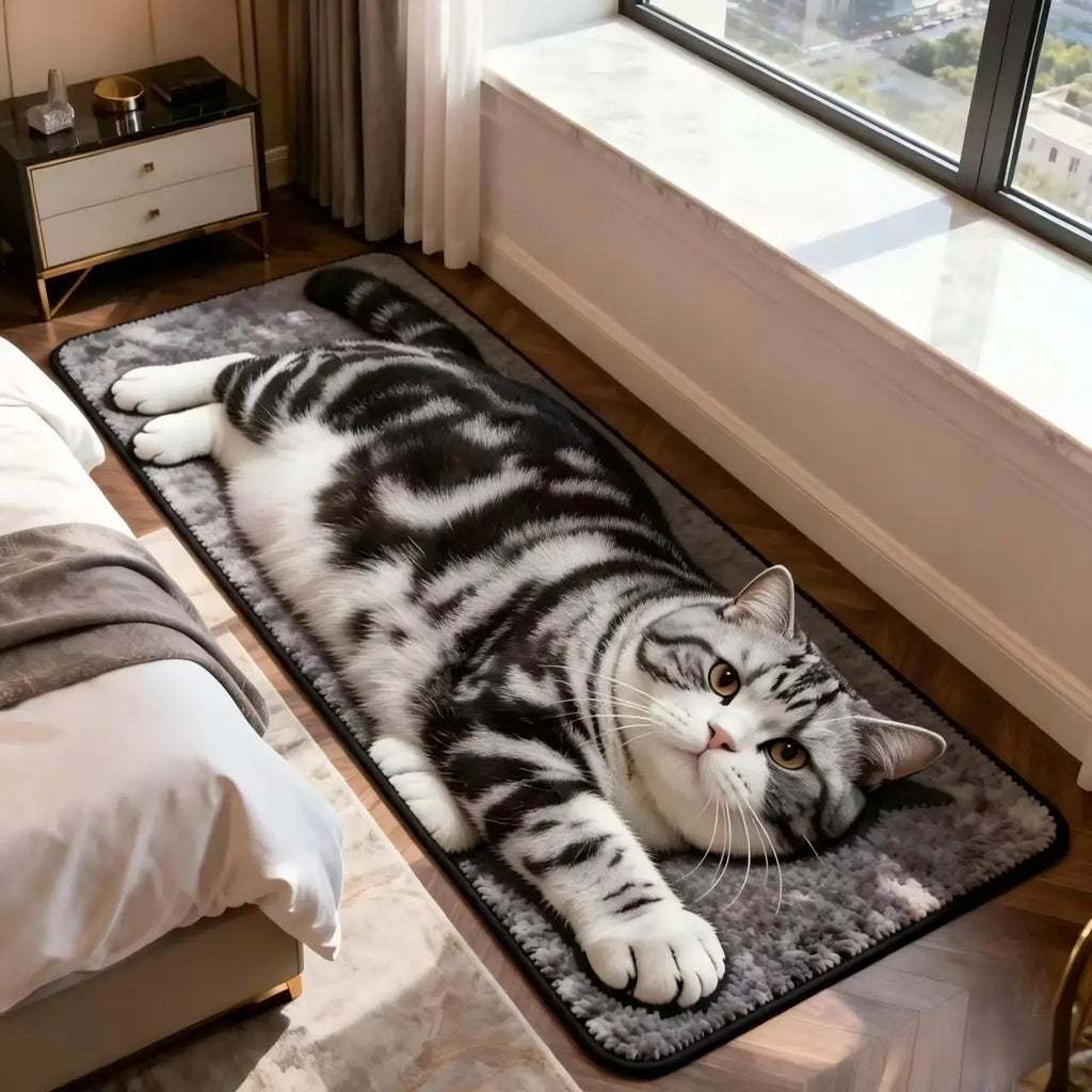 3D Cat Shaped Soft Fluffy Bedside Runner