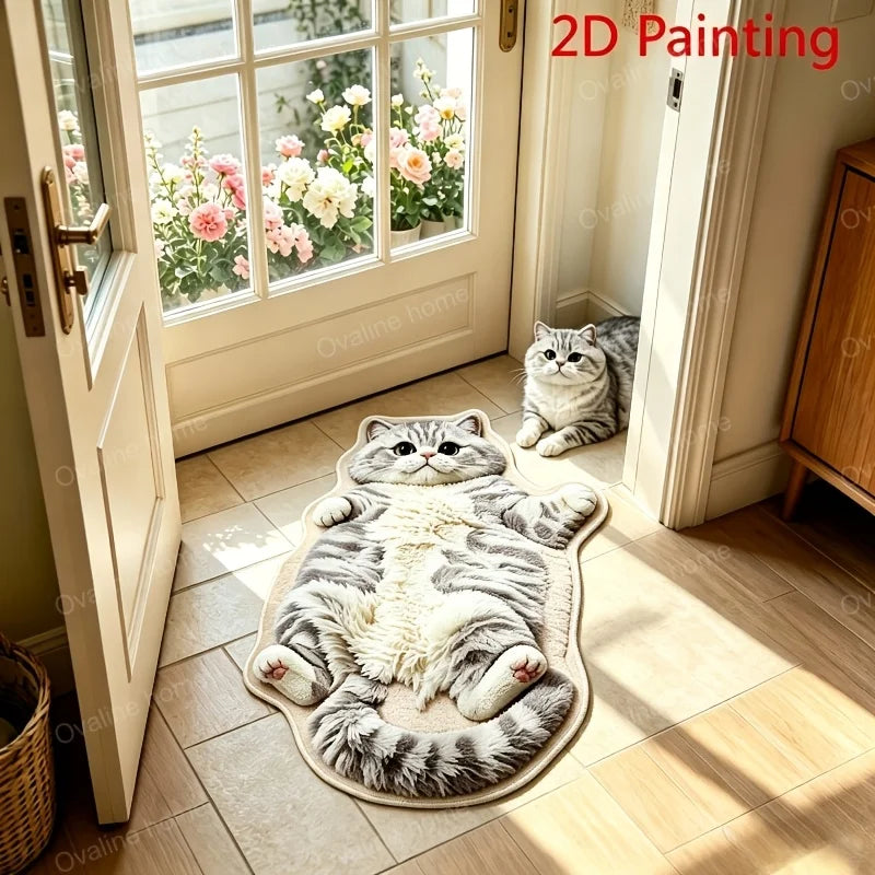 VIKAMA Chubby Lying Tabby Cat Long Rug