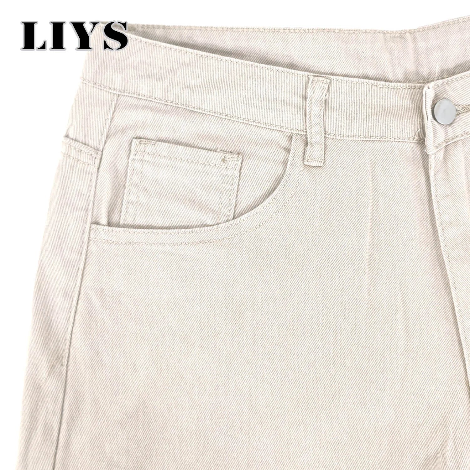 LIYS Men's American Beige Loose Wide Leg Jeans