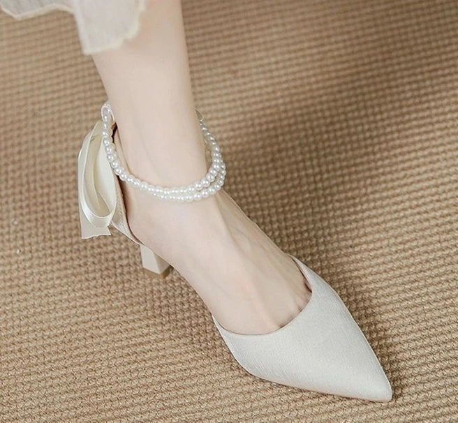 String Bead Pearls High Heels