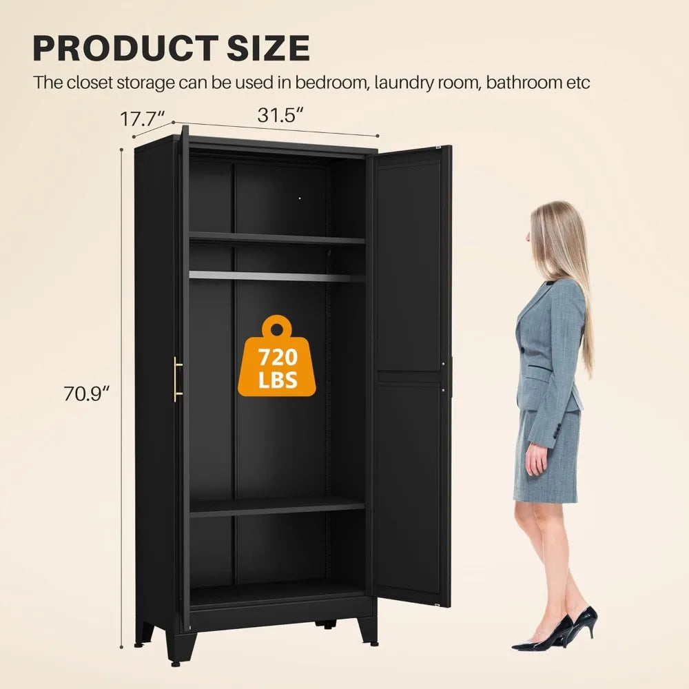 71" Metal Wardrobe Armoire 2 Mirror Doors