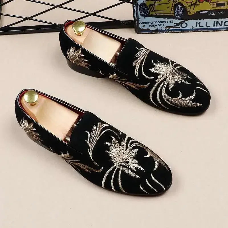 Men Suede Leather Designer Embroidery Loafers