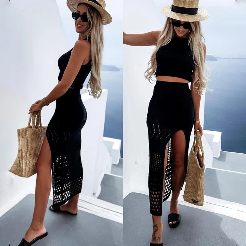 Split Skirt Two Piece Solid