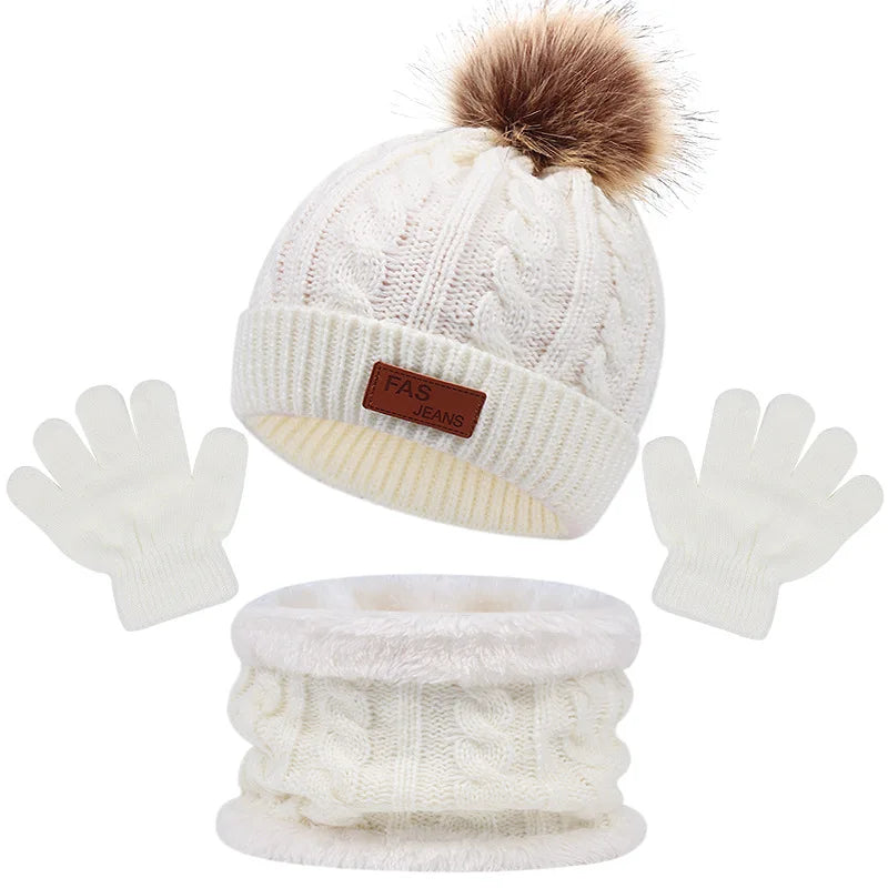 3Pcs Winter Baby beanie hat and scarfs with gloves