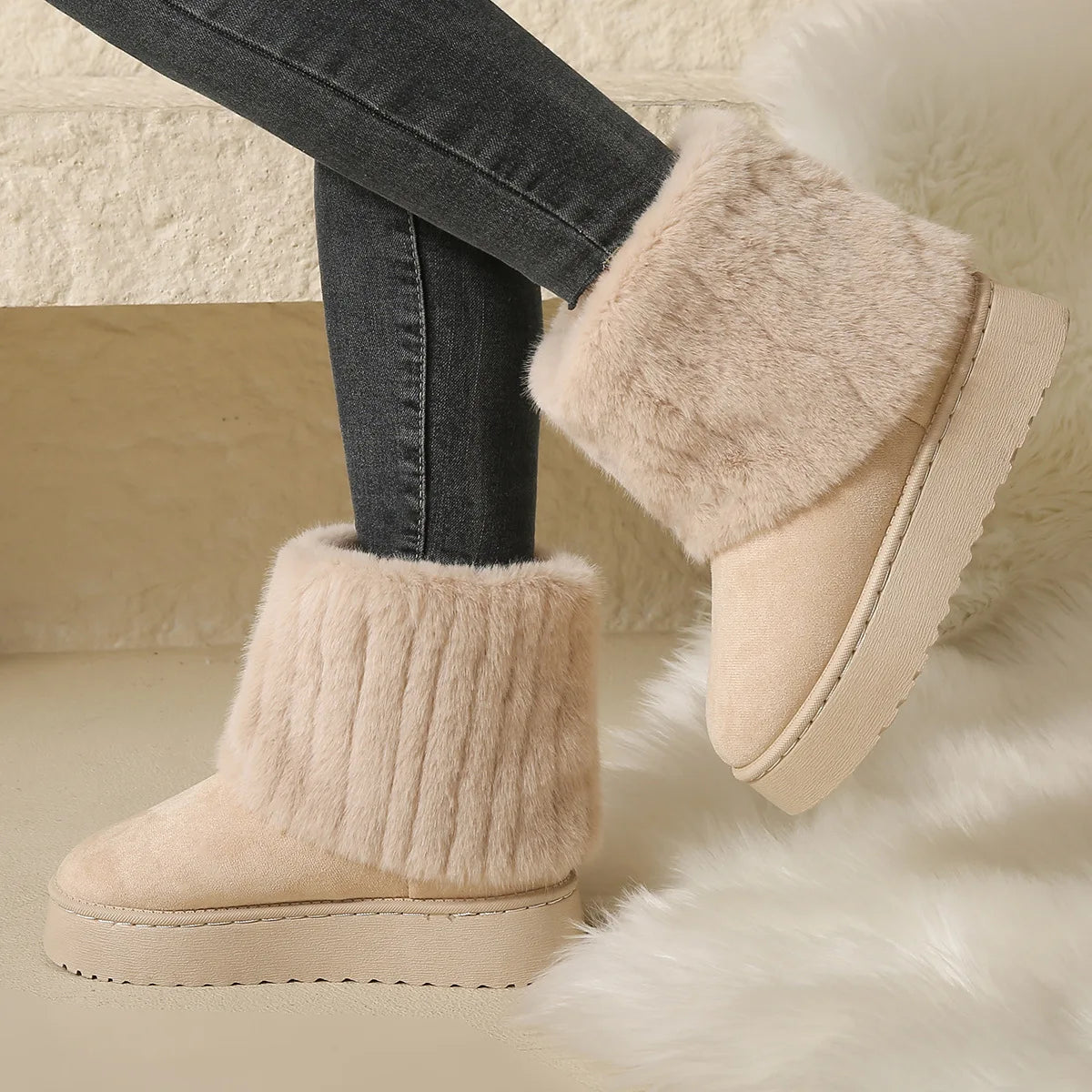 Plush Warm Mid Heel WaterProof Snow Boots