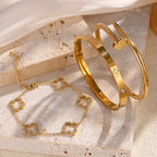 Stainless Steel Gold Plated Four-Leaf Flower Nails Stacked Bracelet