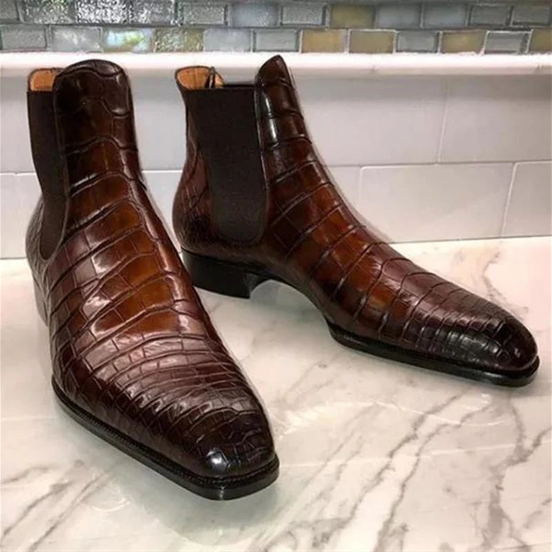 Chelsea Boots Pointed Toe Crocodile Pattern