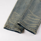 Men Cracked Patch Stretch Denim Jeans