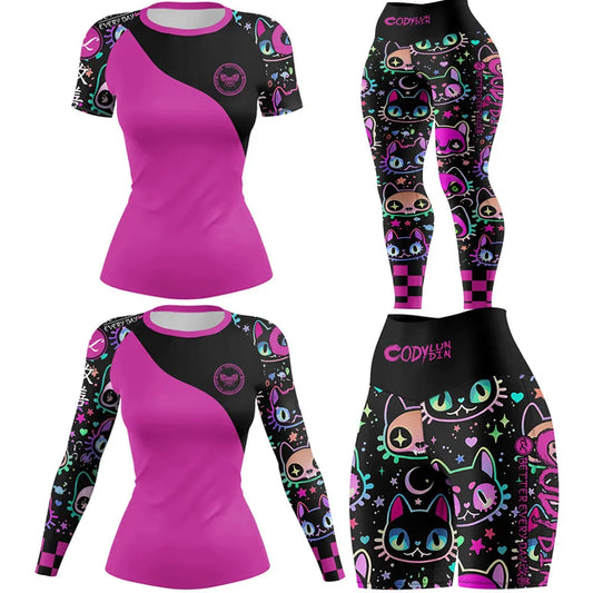 Women Rash Guard Gym  MMA Compression Sportswear 4pcs/Set